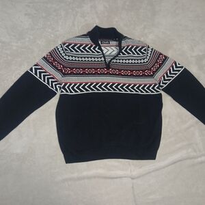 Chaps Men's Sweater with Black and Red Geometric Design